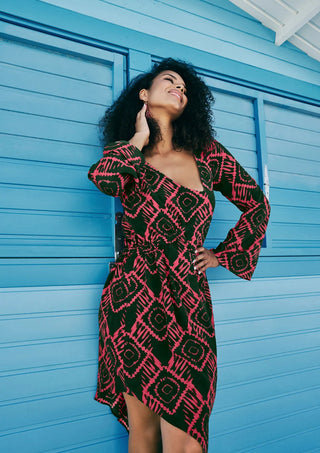 Asymmetrical Batik Midi Dress