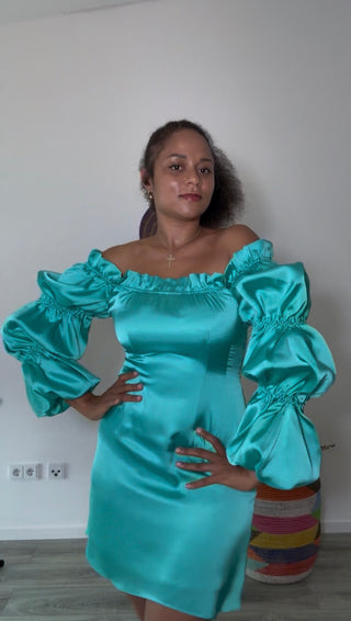 Off-the-Shoulder Gathered Midi Dress