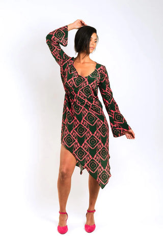 Asymmetrical Batik Midi Dress